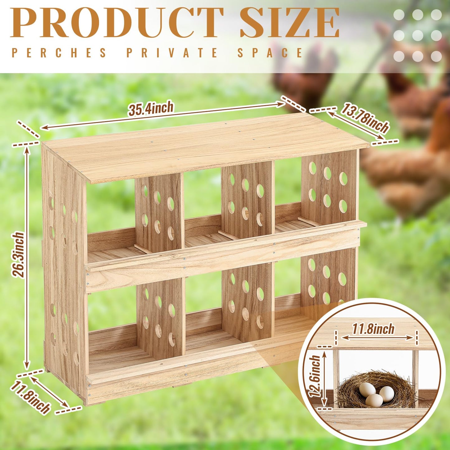 Briwooody Wooden Chicken Nesting Boxes 6 Compartments Chicken Nesting Boxes for Chickens, Chicken Coop for Egg Collection Egg Laying for Hens, Chickens