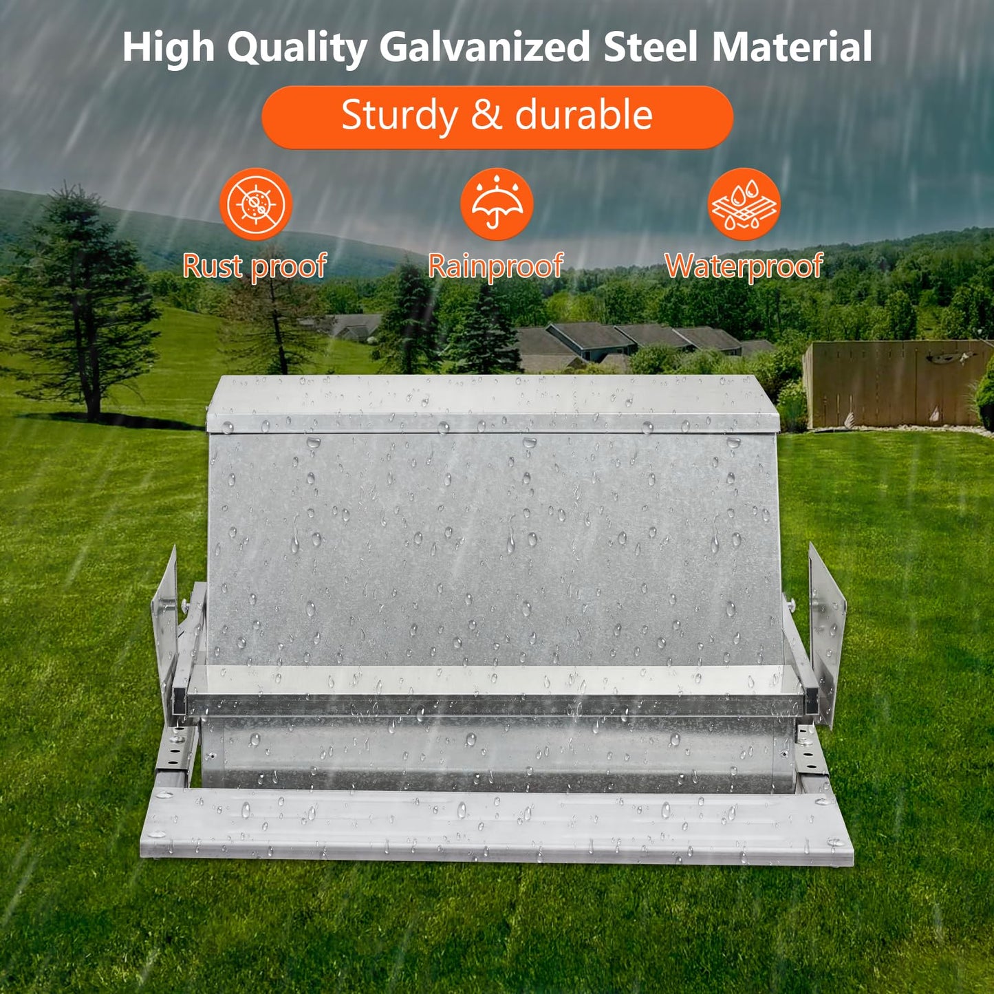 Automatic Chicken Treadle Feeder, 27 LB Large Galvanized Steel Poultry Feeder, Outdoor Use, No Waste, 10 Chickens for 11 Days, Metal Chicken Feeder Kit Suits Duck, Bantams, Pheasants