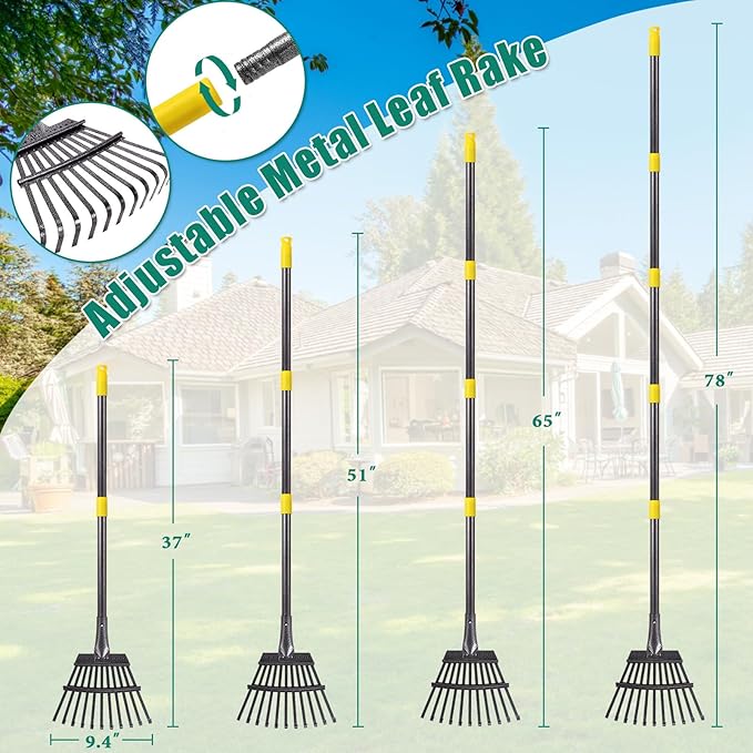 2 Pack Reusable Yard Waste Bags - 40 Gallon Dustpan Type Lawn And Leaf Bags, Heavy Duty Garden Bags With Adjustable Metal Leaf Rake,Gardening Gloves,Garden Waste Bag With Handles,Camping Recycling Bag