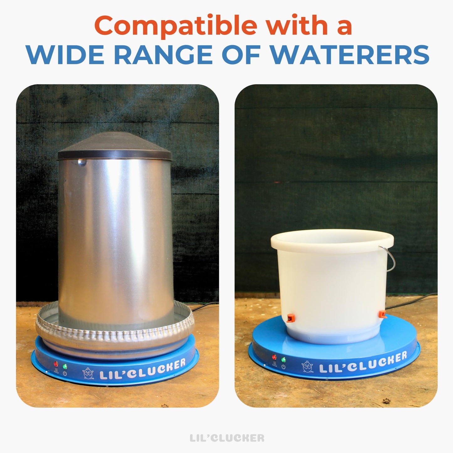 Lil'Clucker Heated Base for Chicken Waterer – Automatic Metal Freeze Proof Heated Chicken Waterer with Heater & LED – Poultry Heated Waterer for Winter (Blue, 15 Inch)