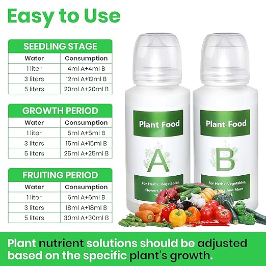 Hydroponic Nutrients AB Plant Food Nutrients, Plant Food A & B Hydroponics Supplies, Indoor Plant Fertilizer for Hydroponics Growing System