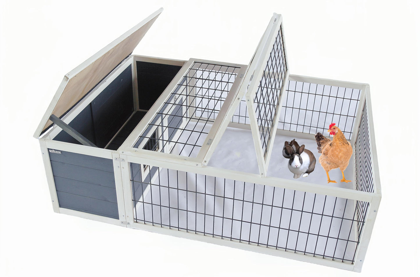 CHURRZZ Wooden Outdoor Rabbit Cage, Openable Waterproof Roof, Dual Habitat, Small Animal House,Rabbit Huts for Farms and Gardens,Hamsters,Guinea Pigs,Ferrets,Hedgehogs