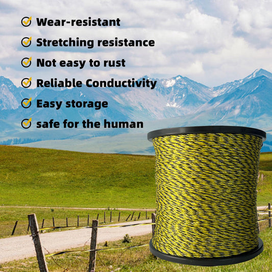 Upgraded Electric Fence Polywire 3366 Feet 1026 Meters, 6 Stainless Steel Strands for Reliable Conductivity and Rust Resistance, Easy to Install,Portable Electric Fencing,Yellow and Black Color