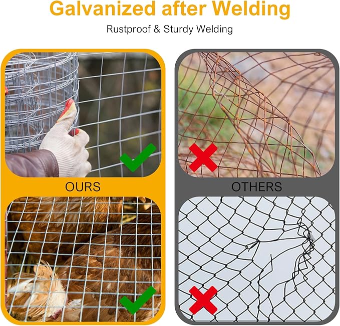 16in x 25ft Hardware Cloth - 1/2 inch Chicken Wire Fencing 19 Gauge Hot-dip Galvanized After Welding | Welded Wire Mesh Roll Garden Plant Chicken Coop Rabbit Poultry Netting Cage Screen