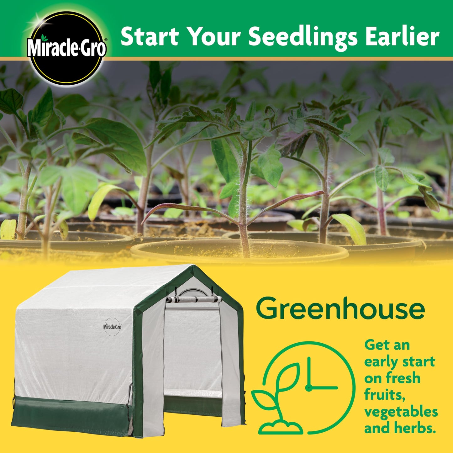 Miracle-GRO 6' x 6' x 6' Outdoor Mini Walk-in Greenhouse Plant Tent, All-Season Small Walk-in Plant Growth Accelerator with UV-Treated Fabric Cover and Zippered Panels, Clear