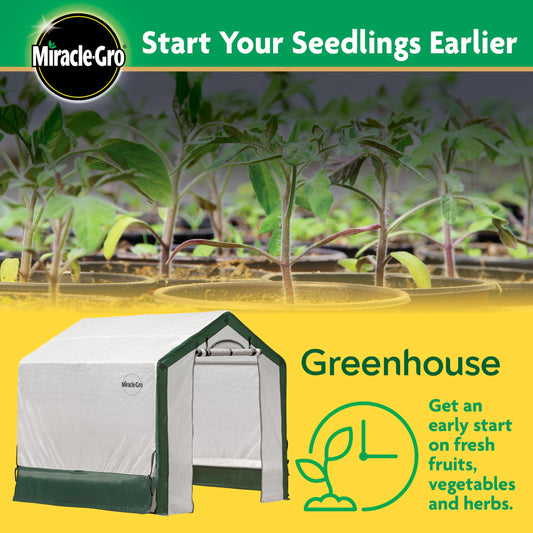 Miracle-GRO 6' x 6' x 6' Outdoor Mini Walk-in Greenhouse Plant Tent, All-Season Small Walk-in Plant Growth Accelerator with UV-Treated Fabric Cover and Zippered Panels, Clear