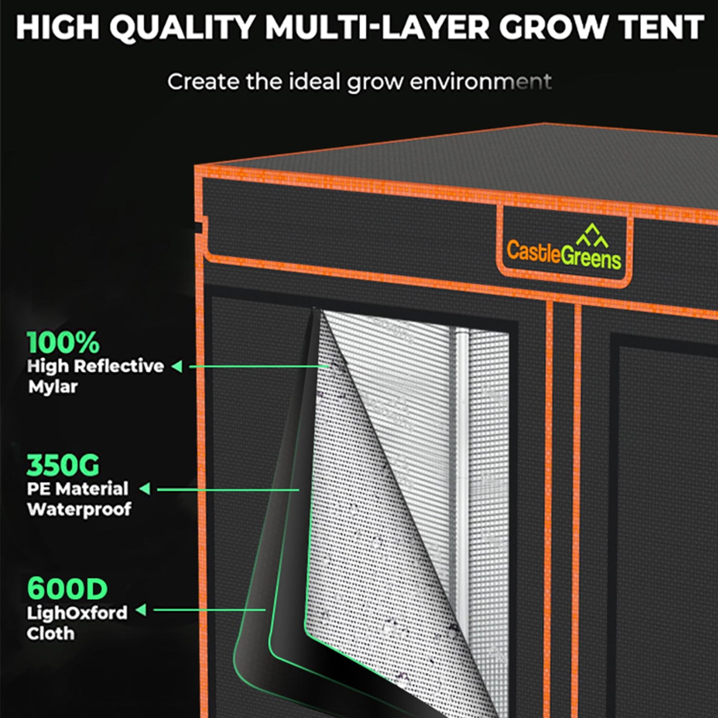 CastleGreens 48"x24"x72" Multi-Storey Grow Tent, Extra-Large Observation windows, Heavy-Duty 600D Mylar Plant Tent, Waterproof Growing Tents, Fit in Indoor Planting, Hydroponics, 4-Layers of seedlings