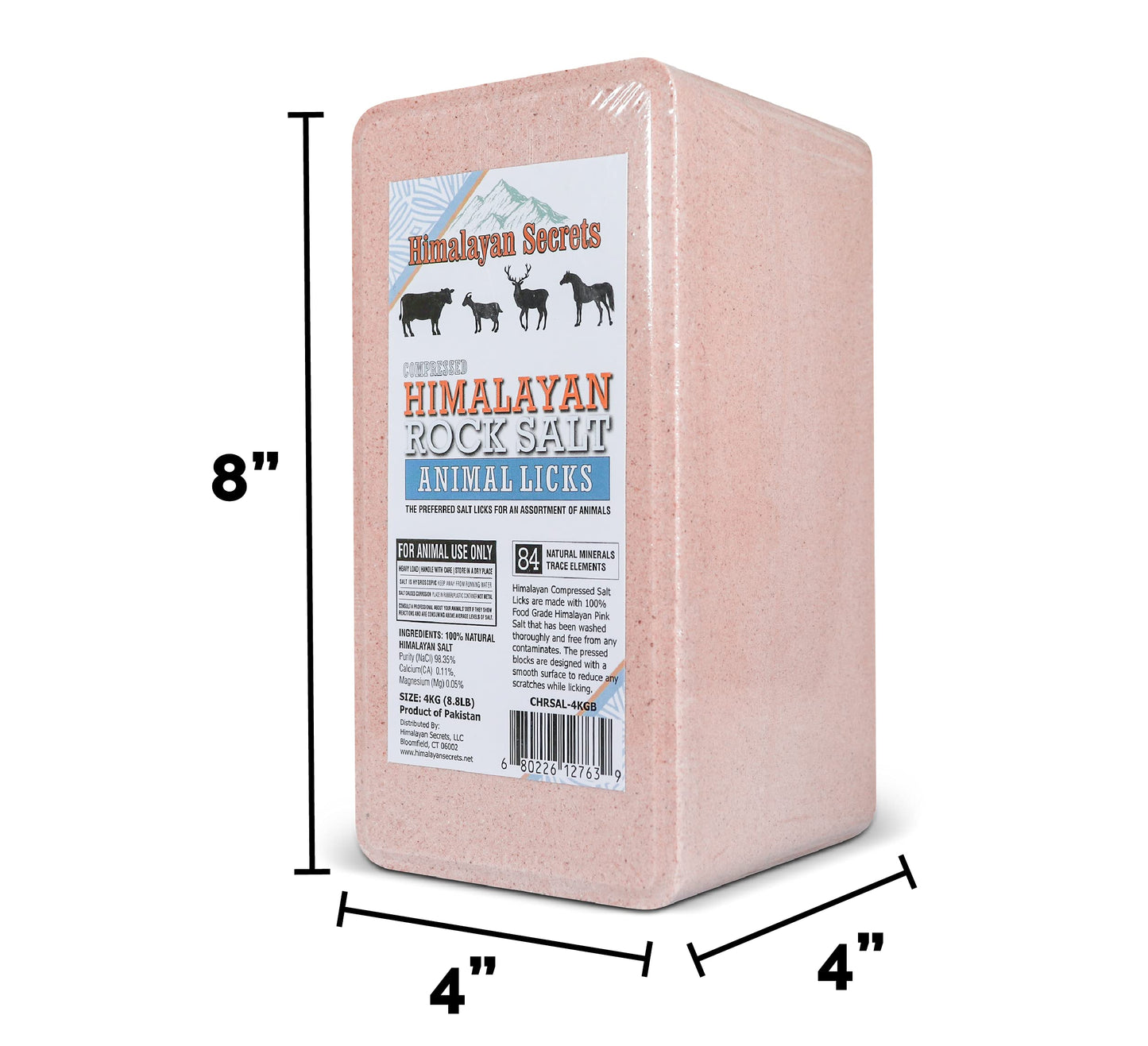 Himalayan Secrets 8.8LB (4KG) Compressed Pink Himalayan Salt Animal Lick Brick for Livestock and Wildlife - 100% Pure & Natural Feed Salt - 84 Natural Minerals and Trace Elements