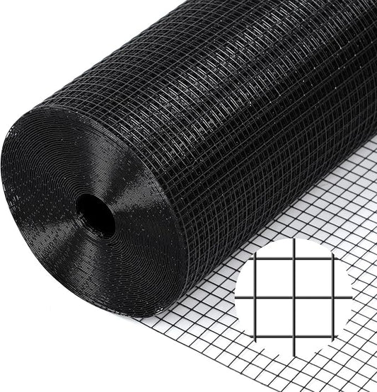 Black Hardware Cloth 19 Gauge 1/2 inch 48 inch x 50 Foot Chicken Wire Fenceing Roll PVC Coated Wire Mesh Vinyl Coated Fence for Chicken Coop Garden Fencing Rat Wire Mesh