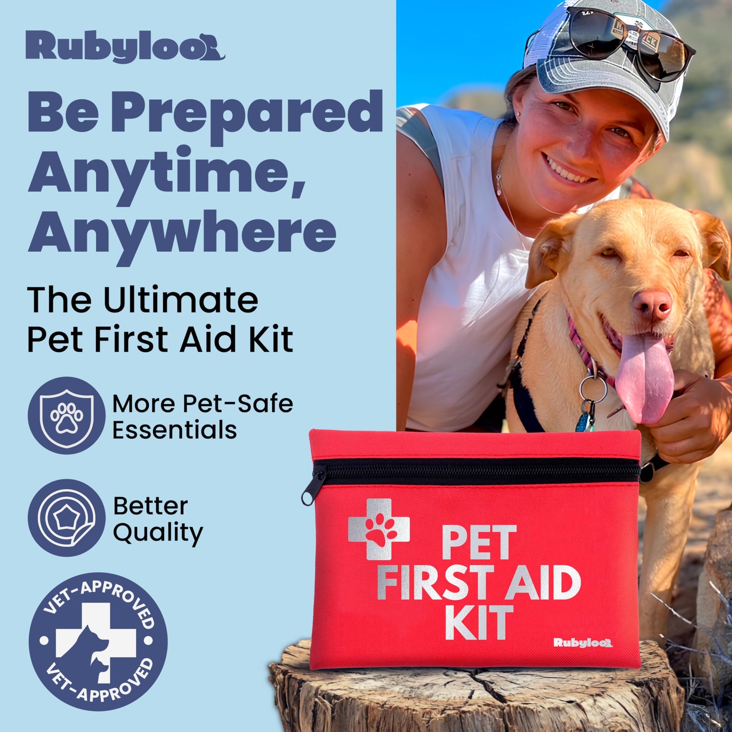 Dog First Aid Kit for Hiking & Travel - Vet Approved Emergency Supplies - Pet First Aid Kit Guide, Tick Remover, Thermal Blanket & More - Compact Dog Hiking Gear for Camping, Hunting, Backpacking