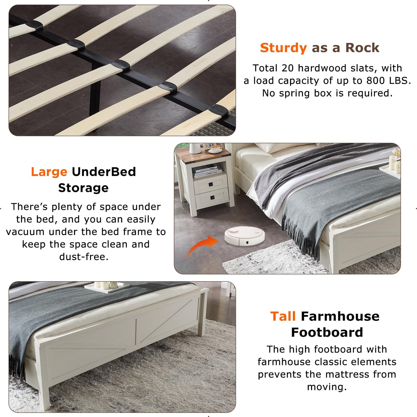 T4TREAM Farmhouse Full Size Bed Frame w/Storage Bookcase Headboard, Sliding Barn Door, Charging Station, Rustic Wood Platform Bed w/Wood Slats Support, No Box Spring Needed, Antique White