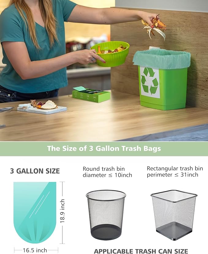 Small Compost Bags 3 Gallon 150 Packs,AYOTEE Compostable Trash Bags 3 Gallon, Small Biodegradable Trash Bags, Compost Bags For Countertop Bin,3 Gallon Compostable Bags Fit Compost Bin Bags.