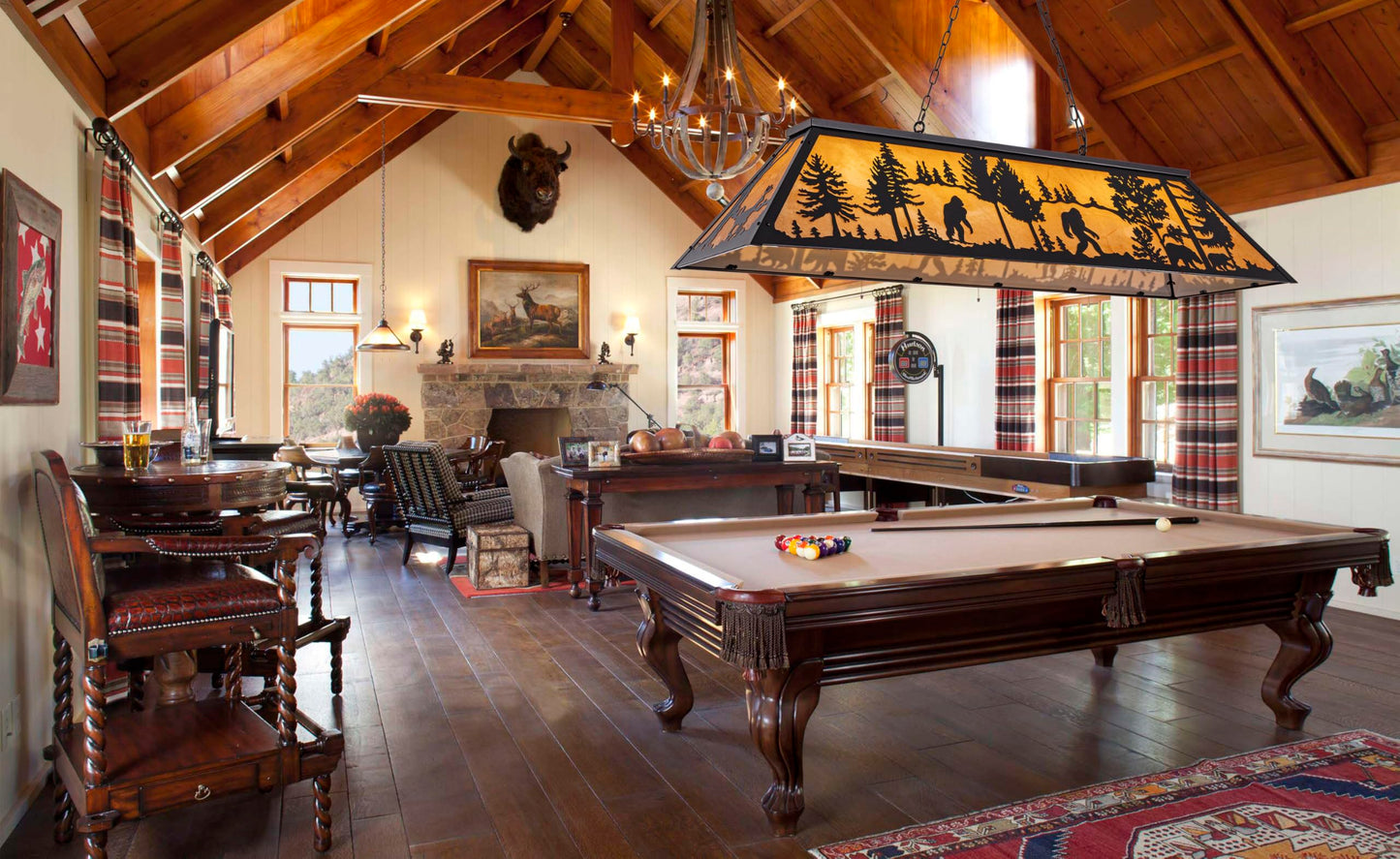 TOCHIC Tiffany Pool Table Lights, 5 Rustic Bigfoot Billiard Chandelier Lights for Over Table, 60" Farmhouse Western Billiard Light for Game Room Man Cave Club Barn