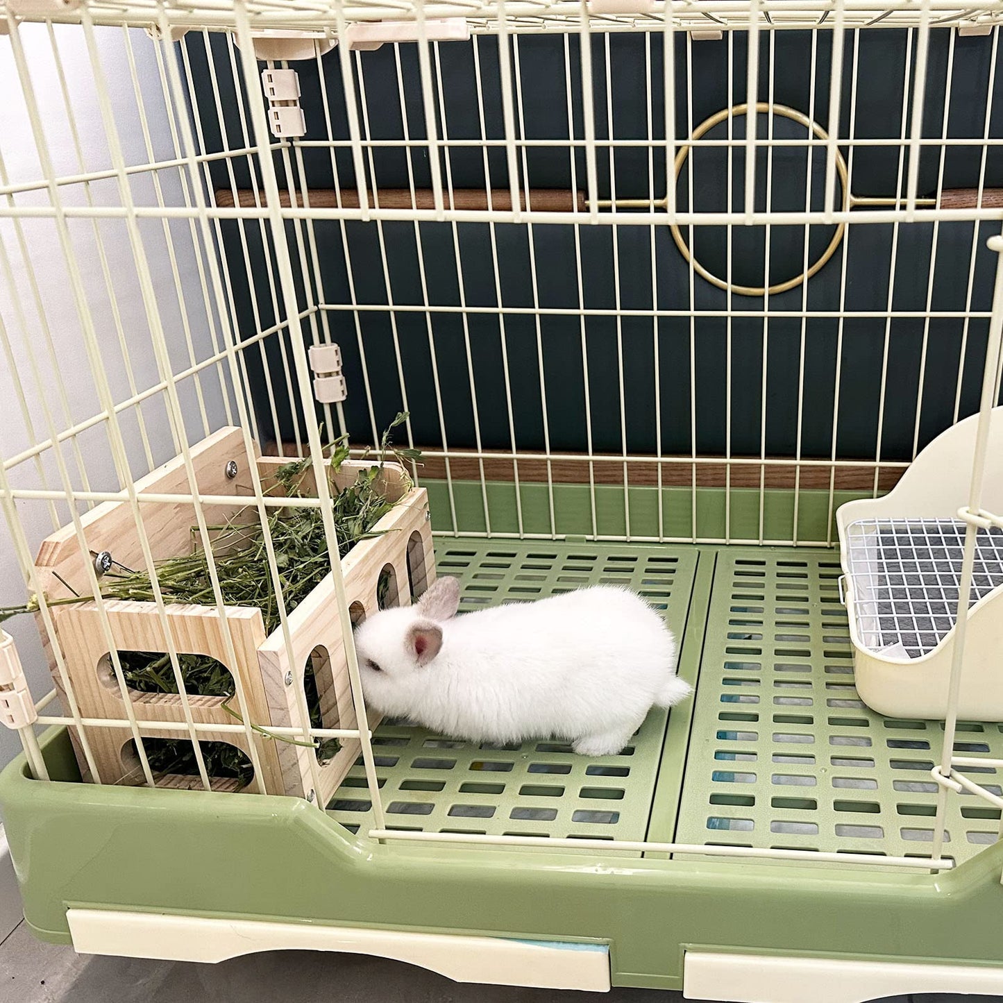 WEWAYKGJ Rabbit Hay Feeder Wooden Hay Rack Guinea Pig Hay Holder Less Wasted Hanging Hay Feeder for Bunny Chinchillas Guinea Pig Small Animal Supplies