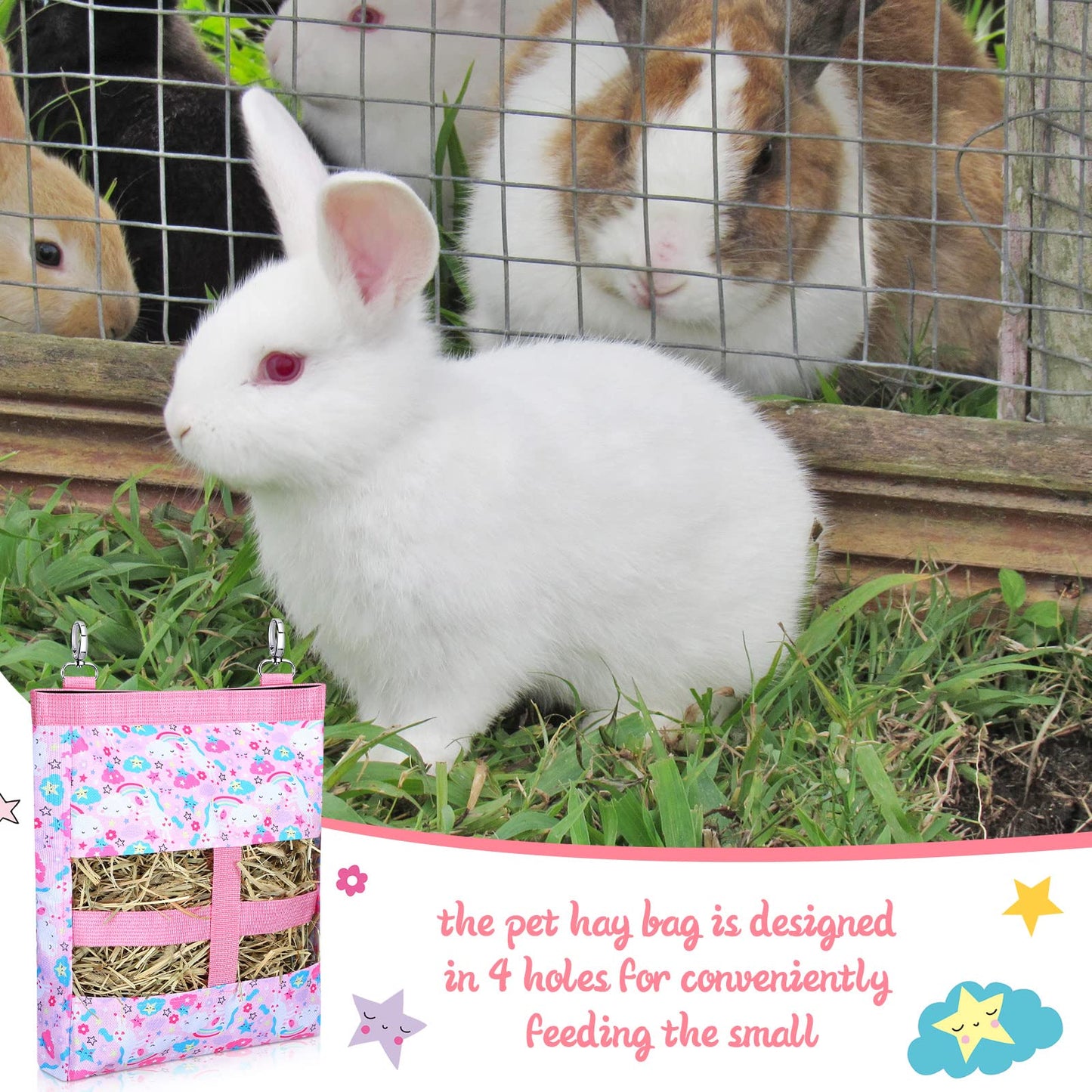 2 Pieces Guinea Pig Hay Bag Washable Pet Rabbit Hay Feeder Bag with 2 Holes Cute Small Animal Hanging Feeder Sack Storage for Rabbit Guinea Pig Chinchilla Hamster Small Pets (Mermaid, Unicorn)
