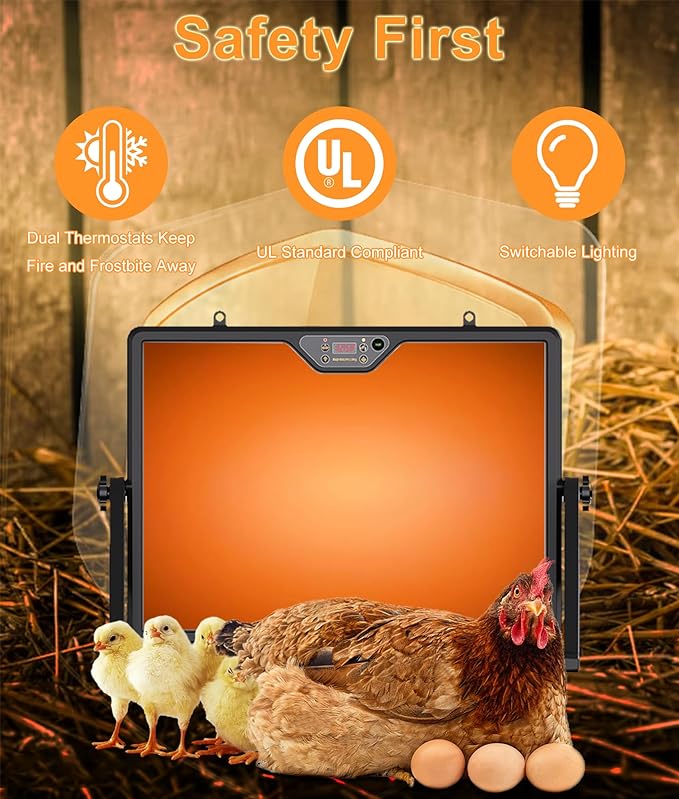 2026 Smart Chicken Coop Heater for Winter Heating, Radiant Heat Panel w Adaptive Temperature Sensor, Chicken Heater Plate for Baby Chicks, Adaptable to Timer and Temp Controllers, Etl Ul Compliant
