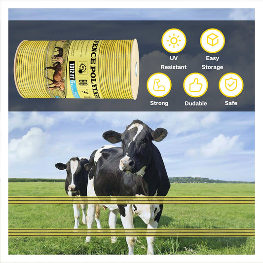 LIFENCE Electric Fence PolyTape Horse Fencing Tape 1312 Feet 400m, High Visibility 0.8 Inch 20mm Width, 6 Strong Stainless Steel Conductors, Yellow and Black, Equine Horse Livestock Electric Fencing