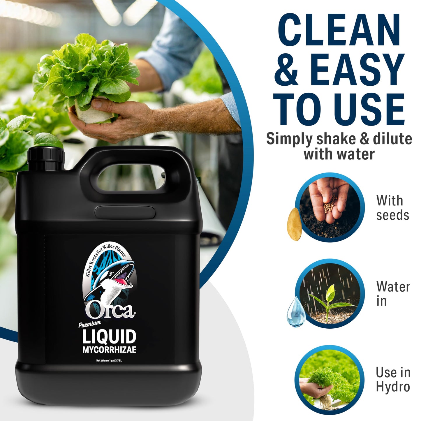 Plant Success 1 Gallon Orca Liquid Mycorrhizae for Plants - Mycorrhizal Fungi Root Stimulator and Booster - Enhance Plant Success with Microbes for Soil