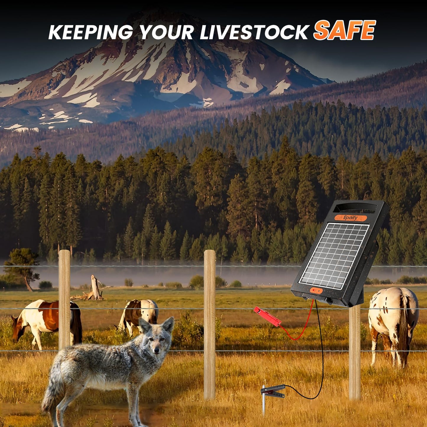 24 Hour Solar Electric Fence Charger, 10 Miles, Up to 10200v Output Range Electric Fence Charger, 0.18J Portable Energizer with Rechargeable Solar Panel for Livestock & Predator Protection