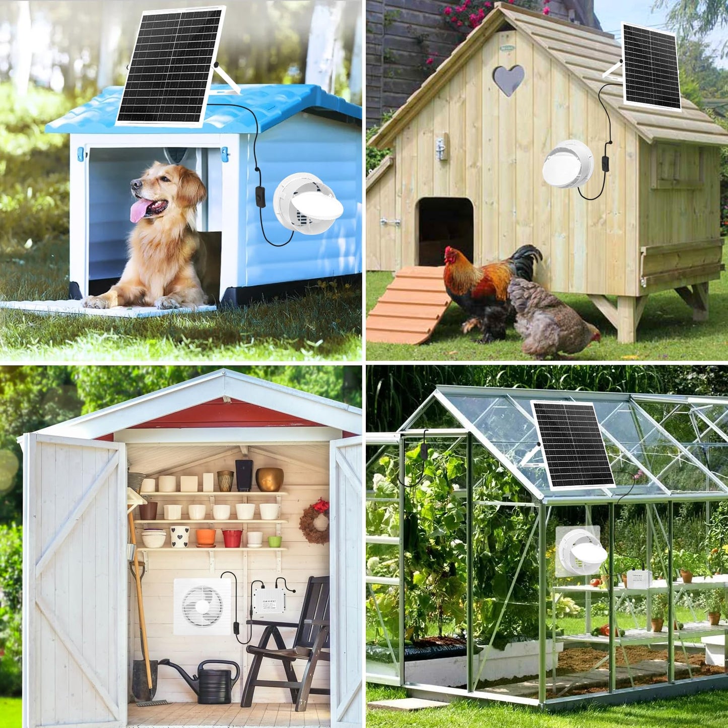Auzev Solar Exhaust Fan with 12000mAH Battery, 22W Solar Powered Fan for Greenhouse Circulation, Chicken Coop, Shed, barn, Outside, Outdoor Waterproof with 14.7Ft Cable, 9.8"