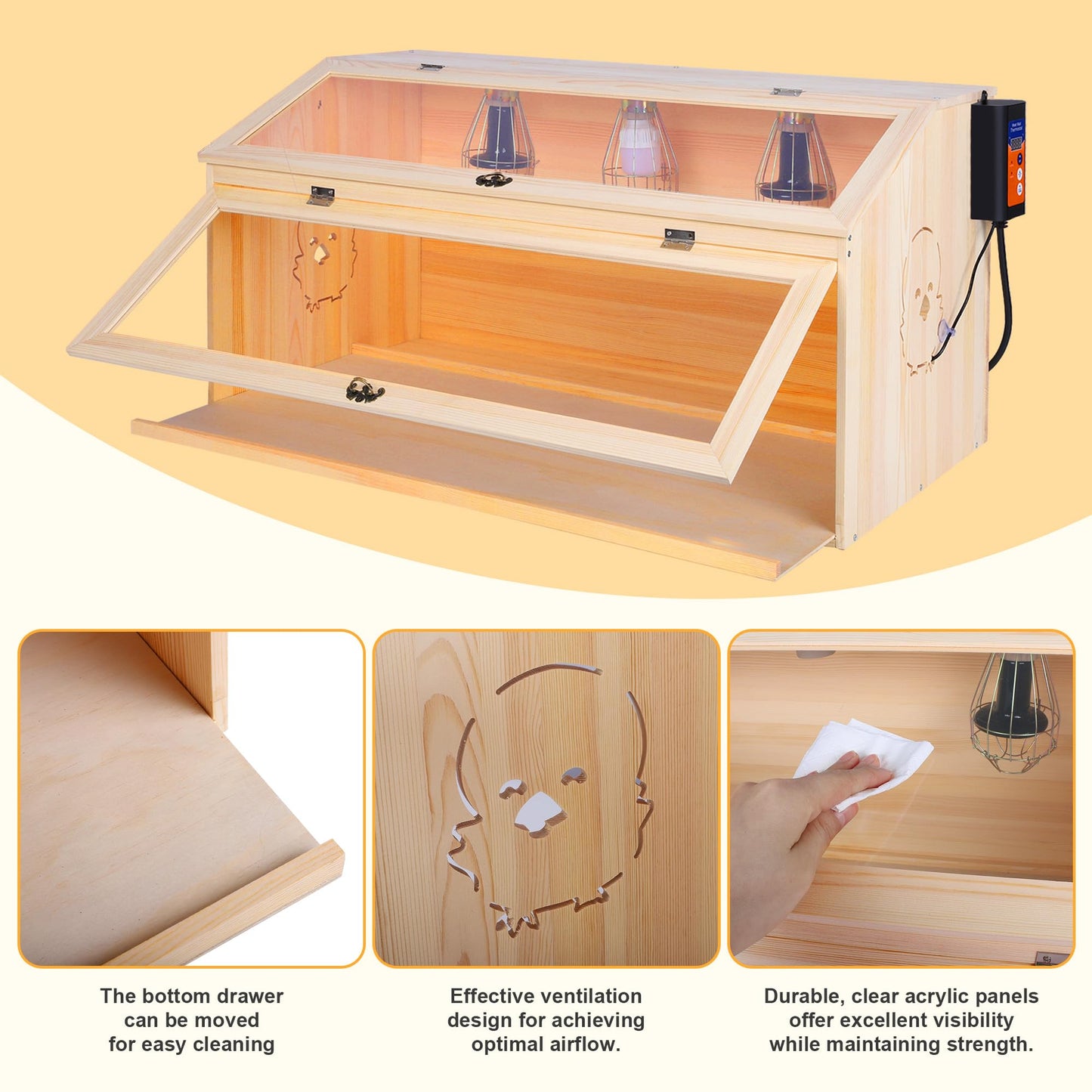Brooder Box for Chicks, 32" Chicken Nesting Box with Heat Lamp, Thermostat, Pet Diaper, Feeder, Waterer for Quails, Bunnies, Hamsters, Lizards