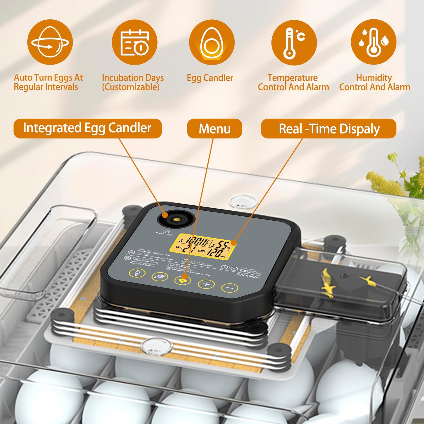 New Egg Incubator with Automatic Egg Turning and Humidity Control and Alarm, Incubators for Hatching Eggs at Home(Chicken, Goose, Bird, etc), with Display and 360° View, Backyard, Farm (Black-48 Eggs)