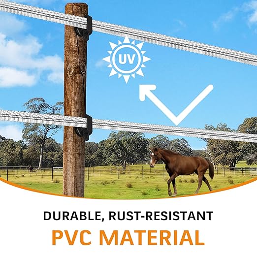 Electric Fence Poly Tape, Heavy-Duty Sure Shock PVC, Electric Fence Tape for Horse, 500ft(152m), 2 Inch, White and Black, Electric Fence Tape for Horse