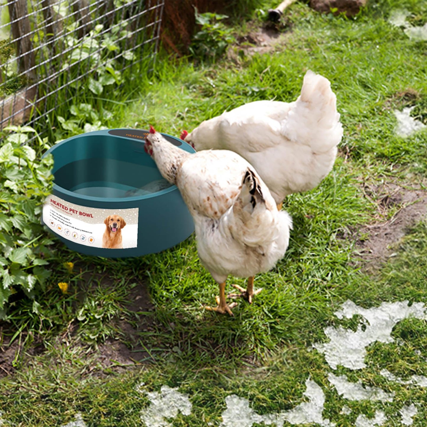 Enjoying Heated Pet Bowl for Cat Outdoor, 2.2 L, Ice Free, Heated Water Bowl for Dogs Chickens Rabbits Birds, Intellectual Temperature Control Thermal Bowl, Green