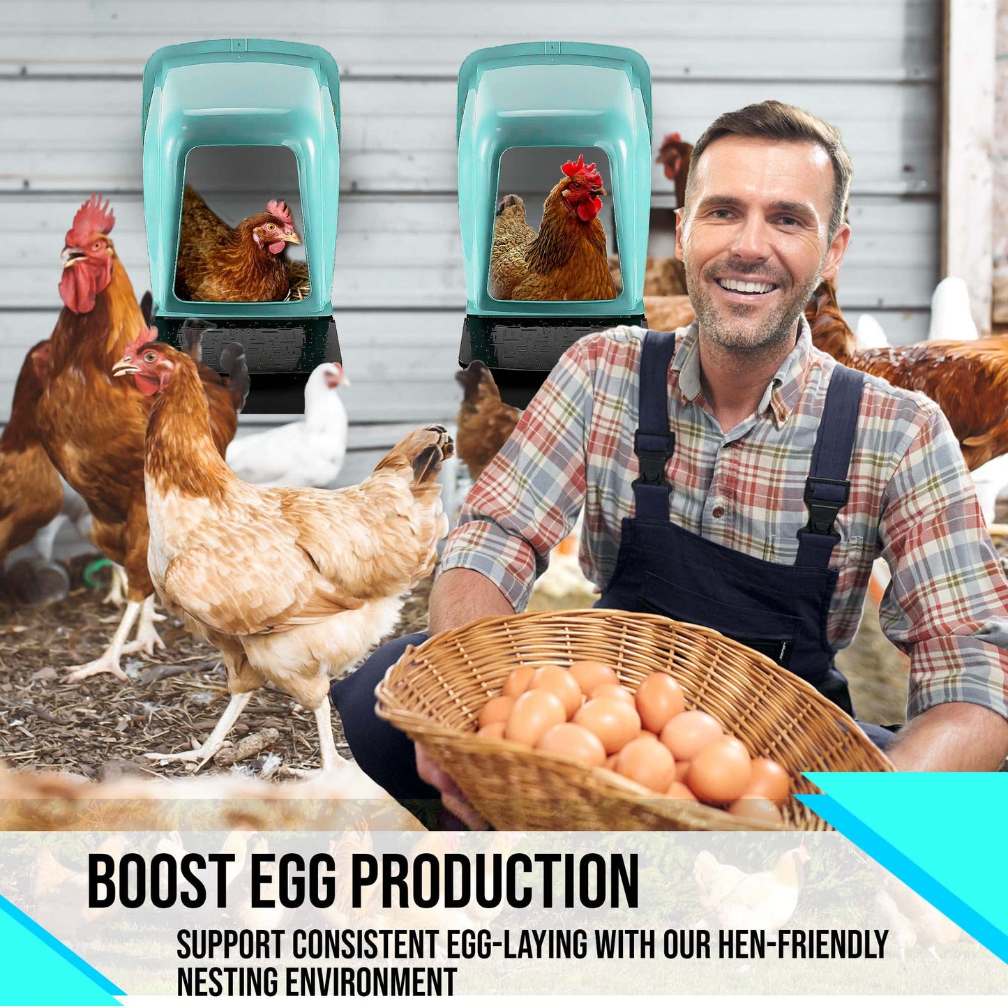 TOSSCA Nesting Boxes for Chicken Coops | Roll Away Hen House for Laying Eggs | Durable Plastic Chick Brooder Box with Perch & Pull Out Egg Tray for Poultry Farm | Chicken Coop Accessories (Pack of 5)