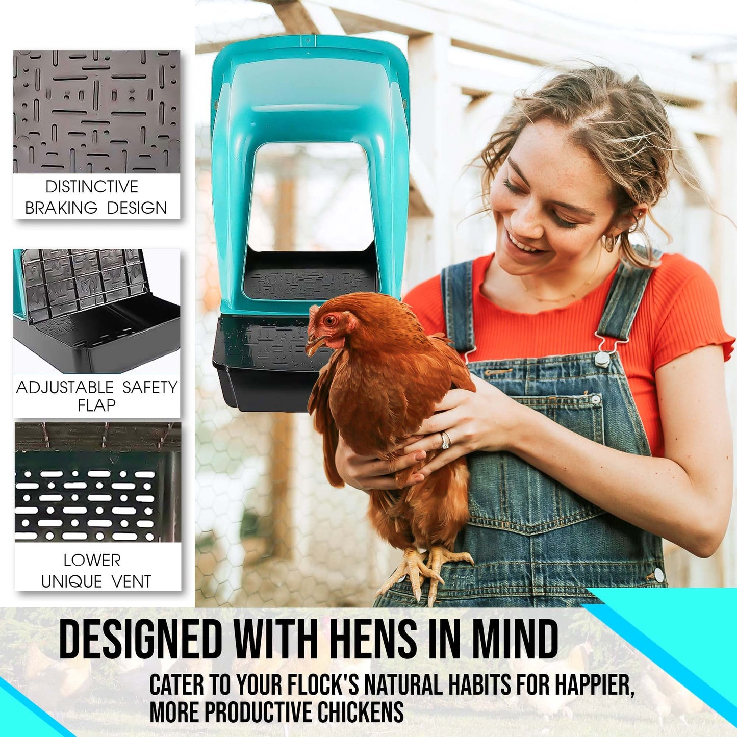 TOSSCA Nesting Boxes for Chicken Coops | Roll Away Hen House for Laying Eggs | Durable Plastic Chick Brooder Box with Perch & Pull Out Egg Tray for Poultry Farm | Chicken Coop Accessories (Pack of 5)