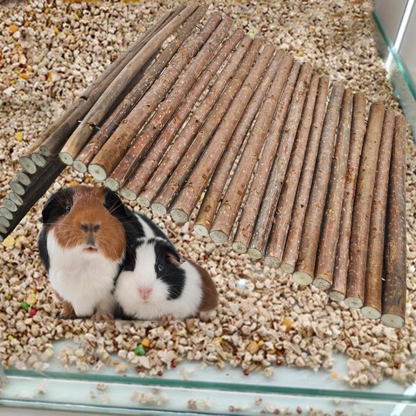 MUYG Wooden Bridge for Rabbits, Extra Large Wooden Hamster Bridge Ladder Bunny Climbing Chew Toy Small Animal Flexible Hideout Ramp Divider Tunnel for Guinea Pig Chinchilla Rabbit Ferret Hedgehog