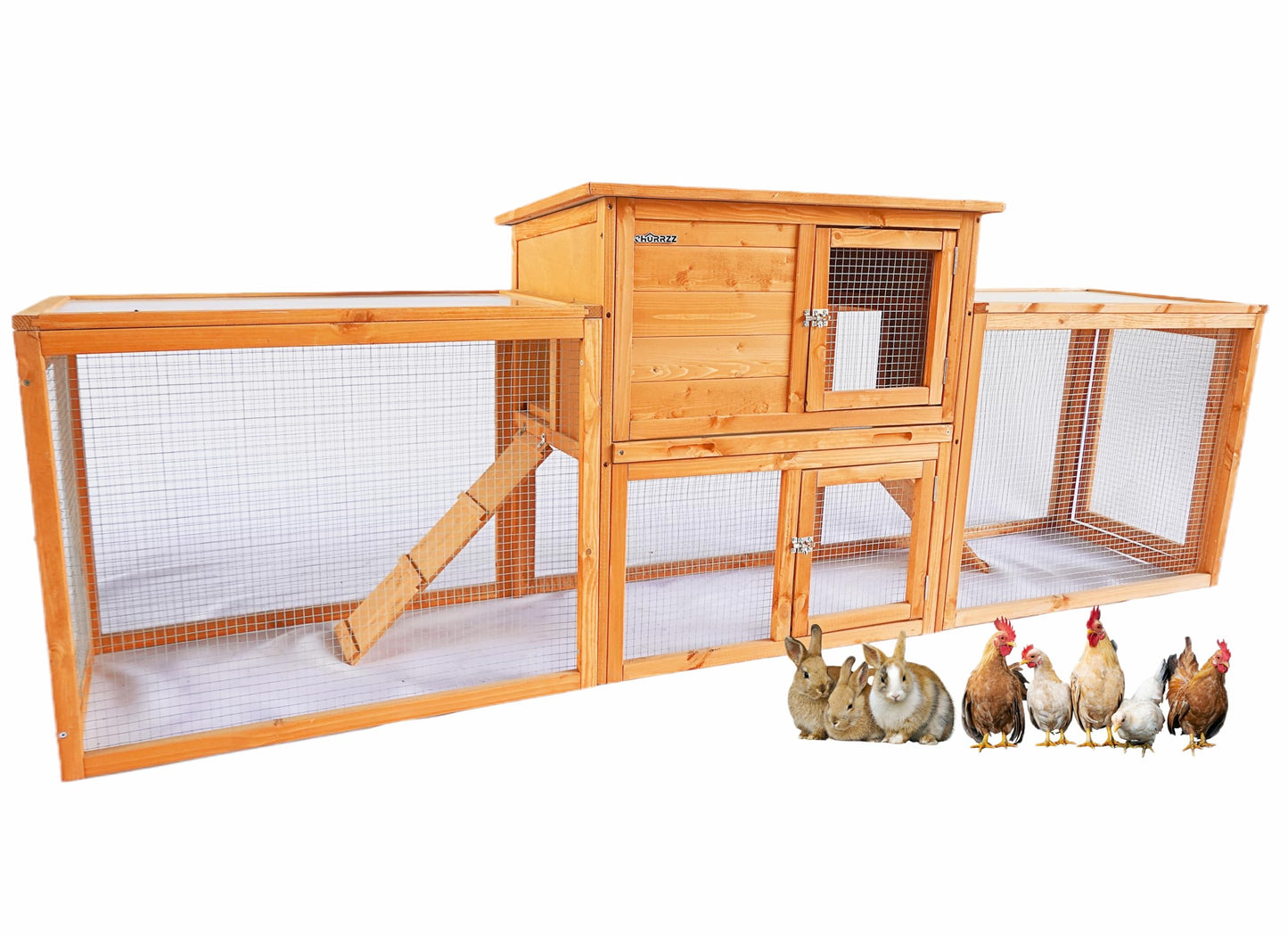 CHURRZZ Outdoor Versatile Wooden Rabbit Cage with Removable Tray, Waterproof Roof, and Ramp for Small Animals,Chicken Coop 31.1×88.19×18.5 Inches