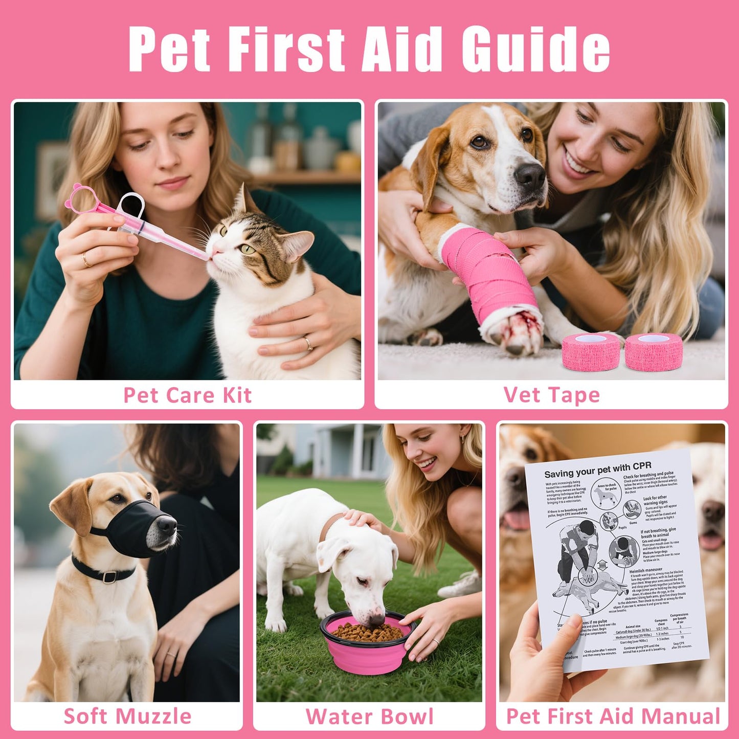 GPUSFAK Pet First Aid Kit for Dogs - Pet Emergency Kit for Camping Hiking Traveling Hunting and Sports (Pink)