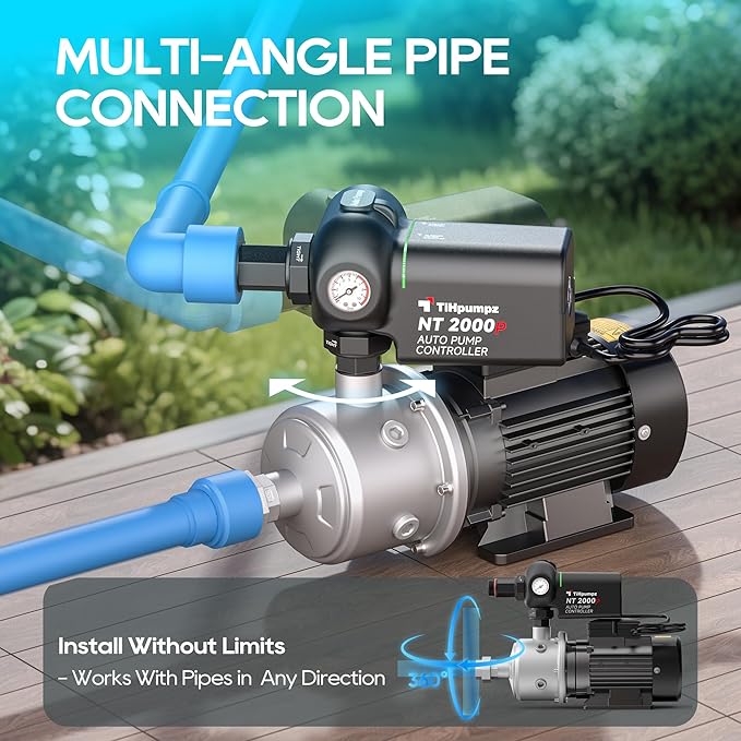 Auto Water Pressure Booster Pump for Home. Multi-stage Centrifugal, High Pressure, Low Noise. 110VAC/60HZ, 2/3HP, 1HP, 1.5HP for Whole House, Residential Underground or Surface Water (CHB2-3)