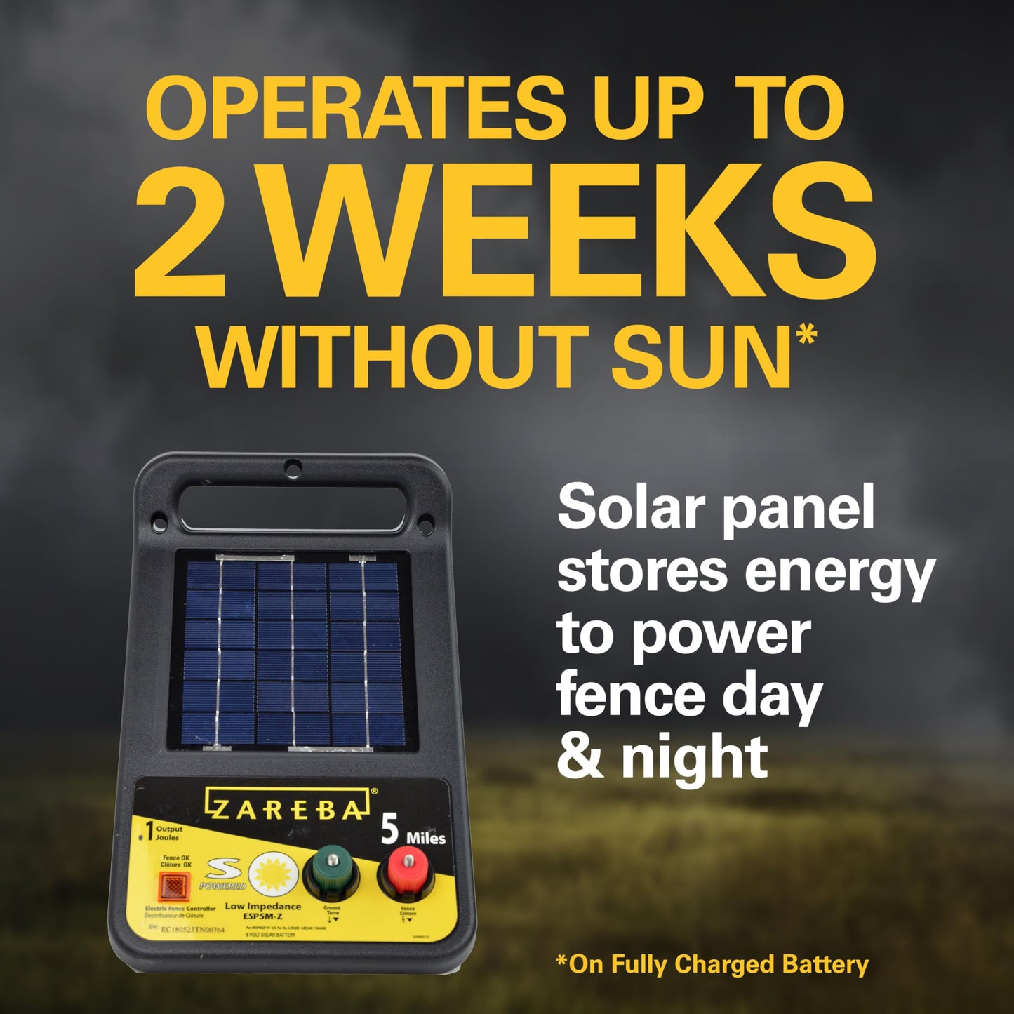 Zareba ESP5M-Z Solar Powered Electric Fence Charger - 5 Mile Lightning Electric Fence Energizer, Low Impedance, Contain Animals and Keep Out Predators, Black