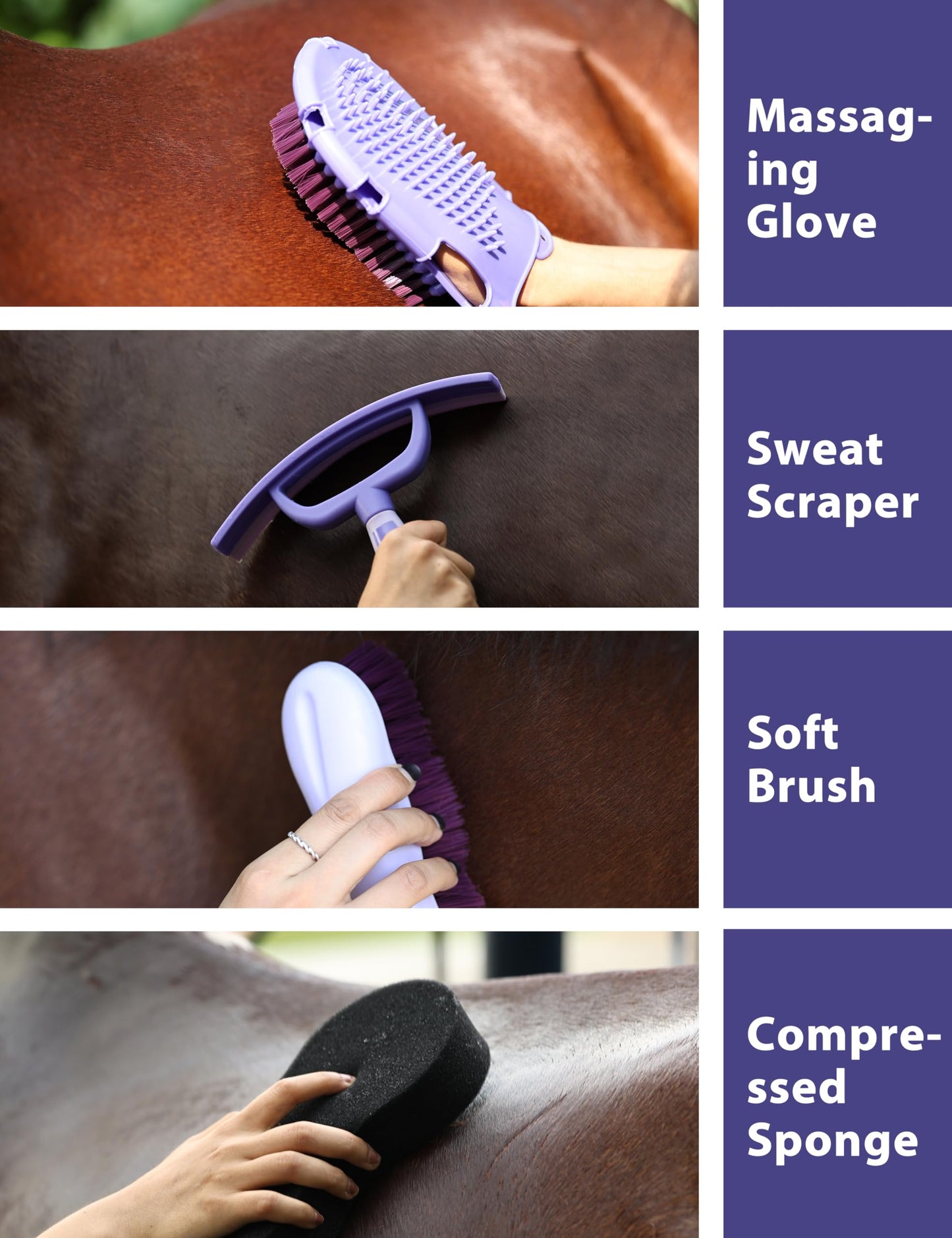 Furrishine 11PCS Horse Grooming Kit Curry Comb Sweat Scraper Horse Bathing Supplies Grooming Tools with Storage Bag Sugar Taro