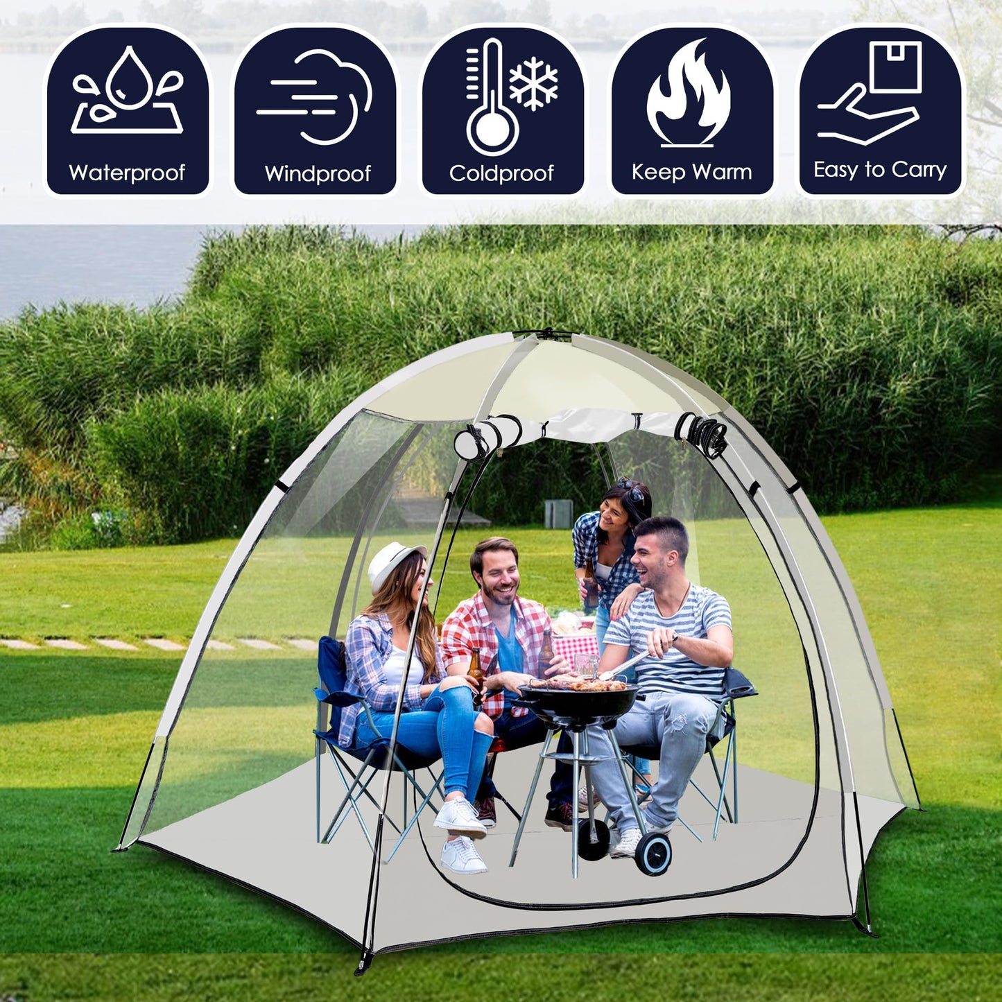 MAIZOA Sports Tent, 4-6 Person Fully Transparent View, 6.6''*6.6'',Waterproof/Windproof/coldproof, Removable Waterproof Canopy, Suitable for Ball Games, Camping, Fishing, Party, Outdoor Activities
