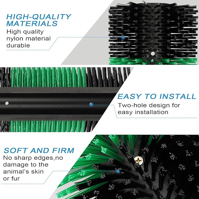 2psc Livestock Scratching Brush with 8 Screws – Cattle and Horse Grooming Brushes, Itch Relief for Horse, Goat, Cattle，Cow,Sheep， and Pig,Livestock Supplies – Black & Green