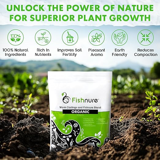 Fishnure -8 lbs Organic Fertilizer Humus Compost Made from Worm Castings and Fish Manure Vermicompost - Odor Free - Indoor and Outdoor use - for Gardens, Flowers, Herbs, Vegetables, Succulents