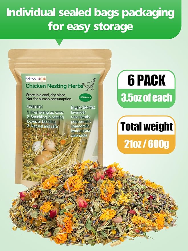 21 Oz Chicken Nesting Herbs - Natural Nesting Box Feed Herbs in 6 Dried Flower & Herbs for Freshening Bedding Chicken Coop Create Comfortable Environment
