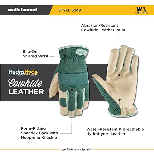 Wells Lamont Women's Work Gloves, Water-Resistant HydraHyde Gardening Gloves, Green, Medium (3249M)