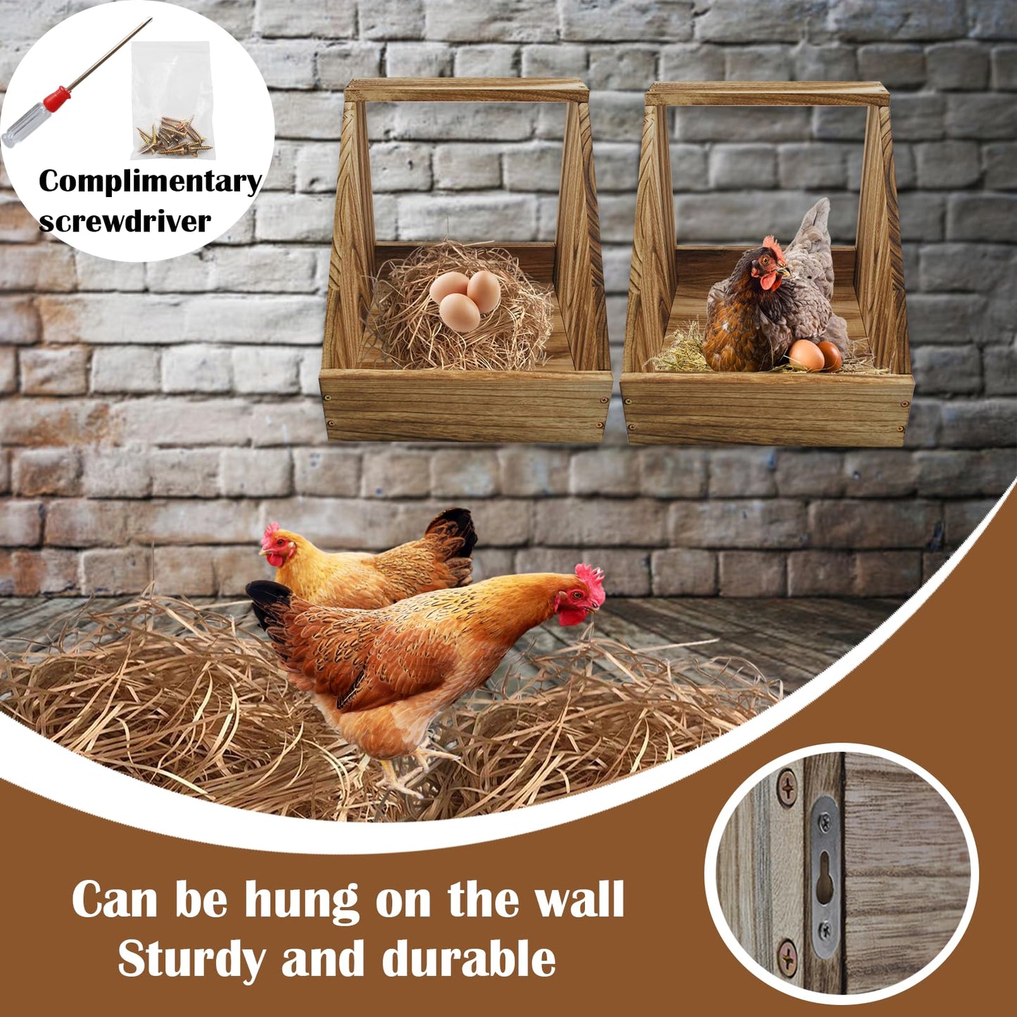 kathson Chicken Nesting Box,Wood Chickens Coop Nesting Boxes Single Compartment Hen Nesting Box Big Duty Laying Nest Boxes for Hens Ducks and Poultry(1 Pcs,No Perch)