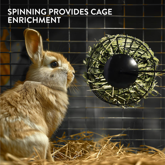 Navaris Metal Rabbit Hay Feeder - Durable Hay Spinning Accessories for Rabbits and Guinea Pigs - Entertaining Feeding Wheel Rack, Bowl with Convenient Door