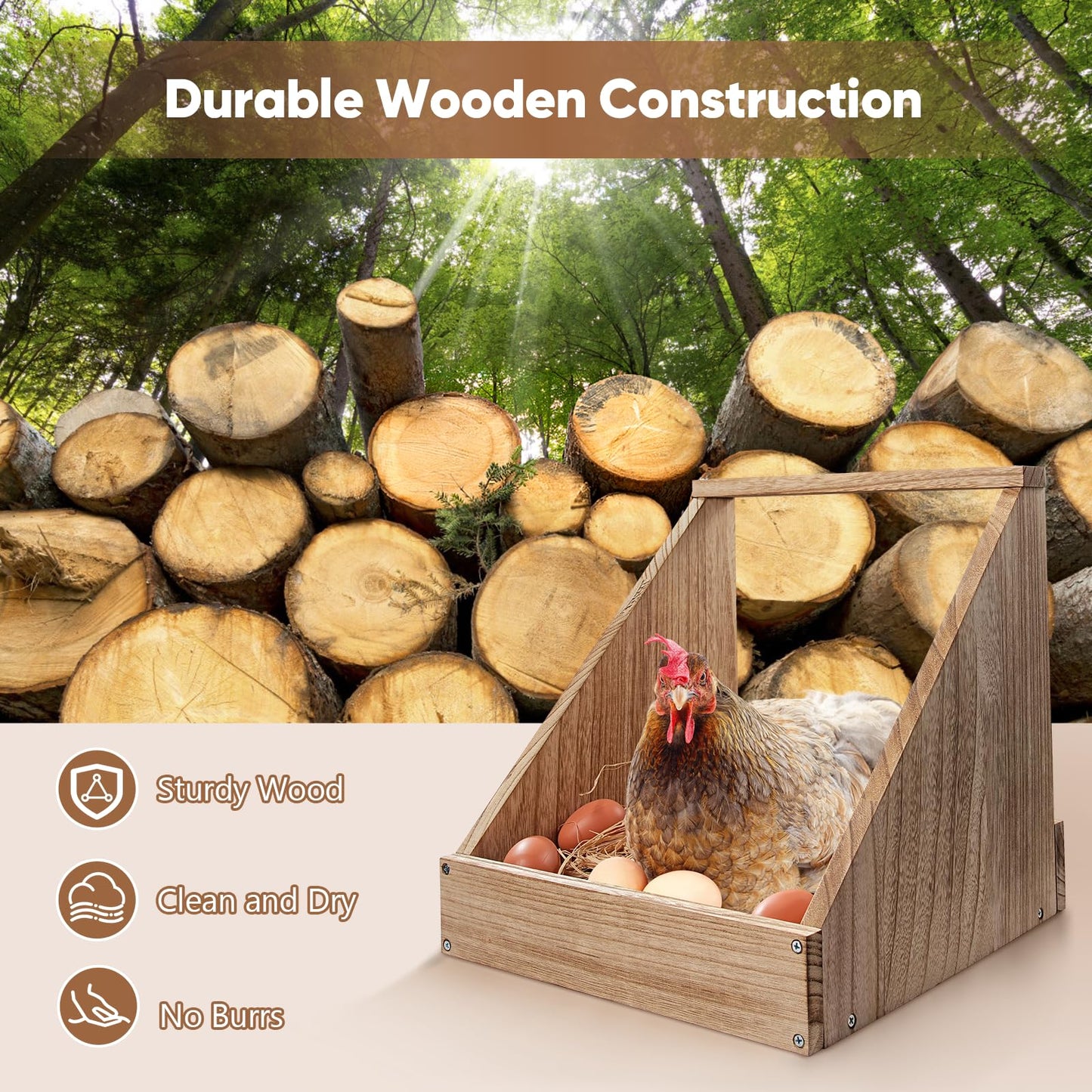 Chewoof 2 Pack Chicken Nesting Box, Wooden Chicken Coop, Chicken Coop Accessories, Chicken Laying Nest Box for Poultry Farm, Poultry Nesting Boxes with Nest Box Pads