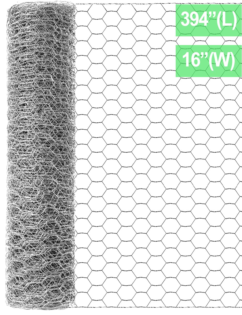 TOYPOPOR Chicken Wire 16'' x 396''(40cm x 10m), Outdoor Anti-Rust Hexagonal Galvanized Chicken Wire Mesh Fencing to Protect Gardening Plants Vegetables Flowers Fruits From Dogs Rabbits Squirrels, 32ft