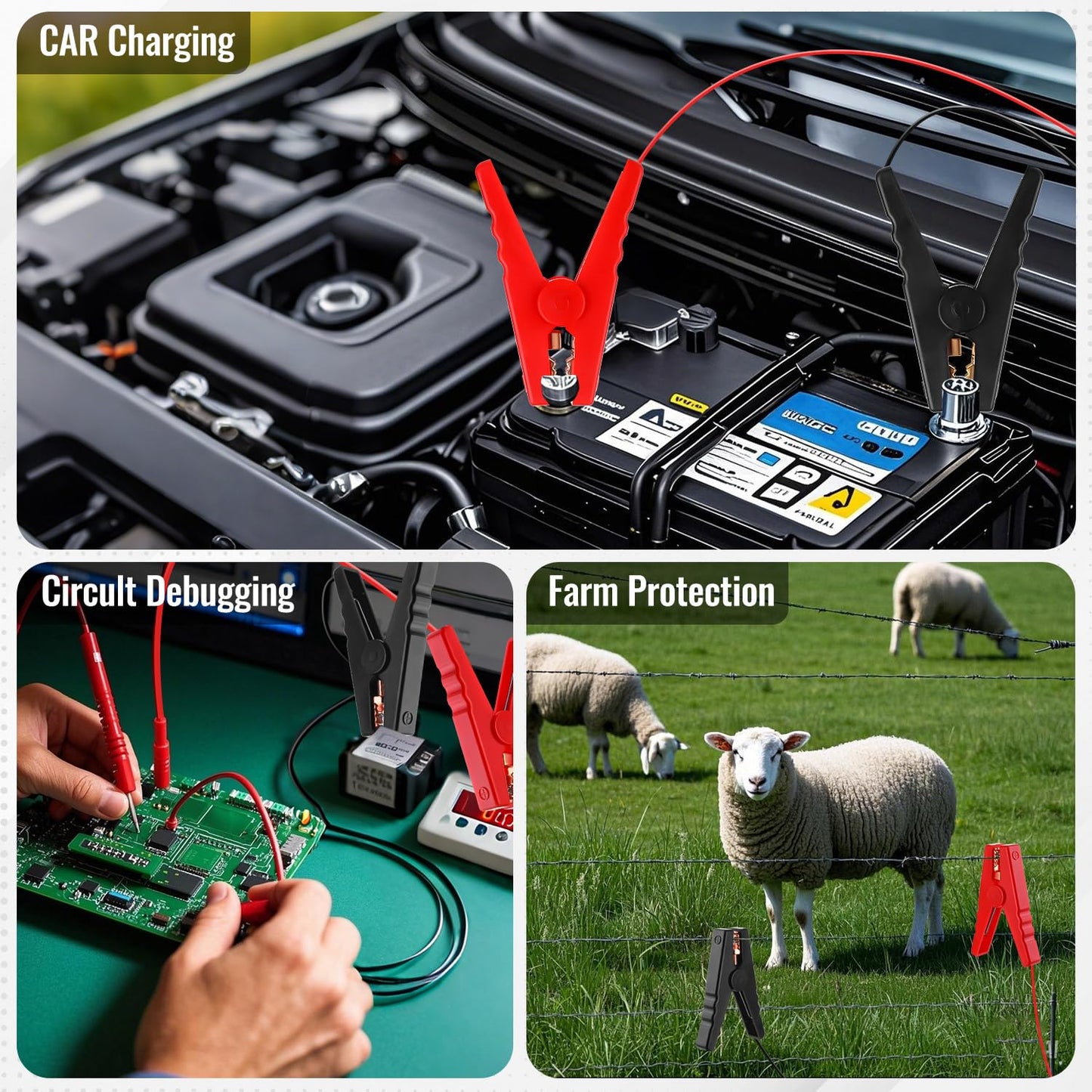 6.6 FT Electric Fence Wire Connect Solar Electric Fence Charger and Fencing System, Electric Fence Copper Wire with Alligator Clip for Electric Fence Energizer, Electric Fence Charger, Farm