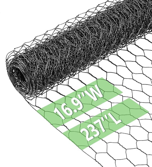 Chicken Wire 16.9 in x 237 in Poultry Wire Netting Hexagonal Galvanized Mesh Garden Fence Barrier for Pet Rabbit Chicken Fencing(PVC-Coated)