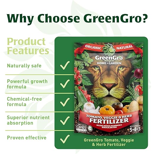 GreenGro Veggie, Herb, & Tomato Fertilizer - Outdoor & Indoor Plant Food for Edible Plants/Organic Fertilizer & Flower Food for Vegetable Garden/Improve Harvest with Vital Plant Nutrients (4 lb)