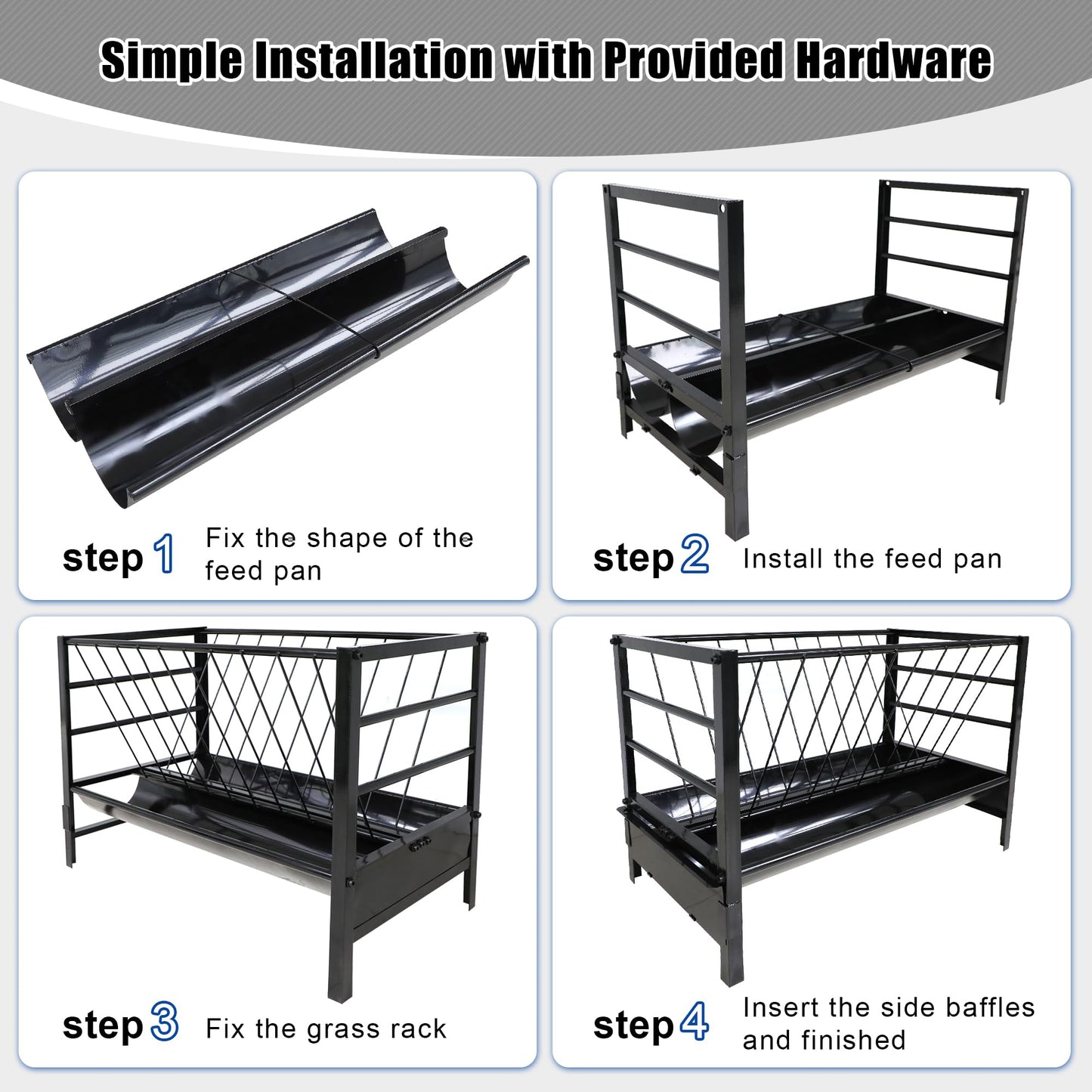 Large Pasture Hay Feeder 71Gallon, 2 in 1 Livestock Hay and Grain Feeder for Goat Sheep Horse, Galvanized Steel Livestock Feeders with Top Rack & Feeding Trough, Easy to Install for Farms Shed Outdoor