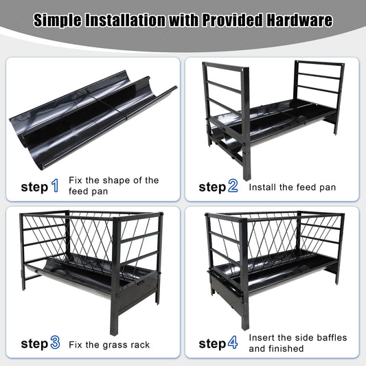 Large Pasture Hay Feeder 71Gallon, 2 in 1 Livestock Hay and Grain Feeder for Goat Sheep Horse, Galvanized Steel Livestock Feeders with Top Rack & Feeding Trough, Easy to Install for Farms Shed Outdoor